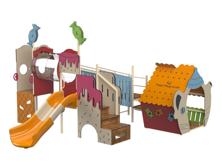 Psagot Playgrounds Candy House Commercial Playground - accessible toddler play system with ice cream slide