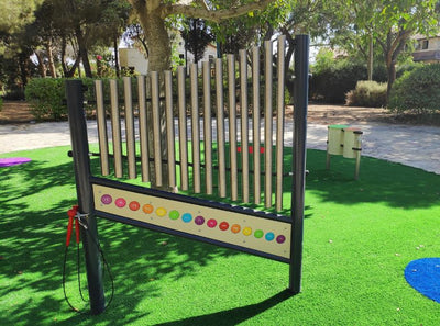 Psagot Playgrounds Metallophone - tuned metal tubes of varying lengths detail