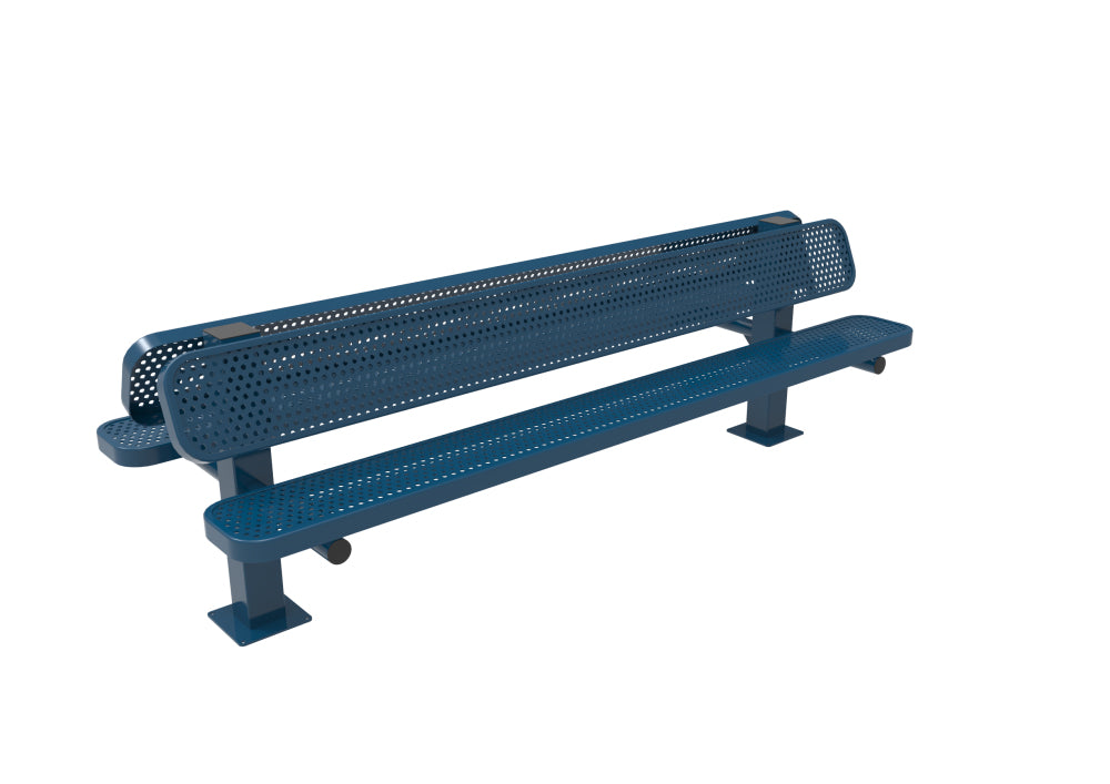 Playground-Equipment-Commercial-Amenities-Perforated-Steel-Double-Pedestal-Bench-Blue-8-Inch-Surface-Mount