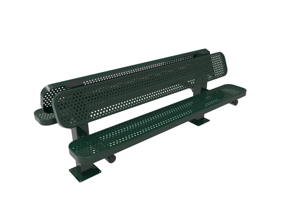 Playground-Equipment-Commercial-Amenities-Perforated-Steel-Double-Pedestal-Bench-Green-6-Inch-Surface-Mount