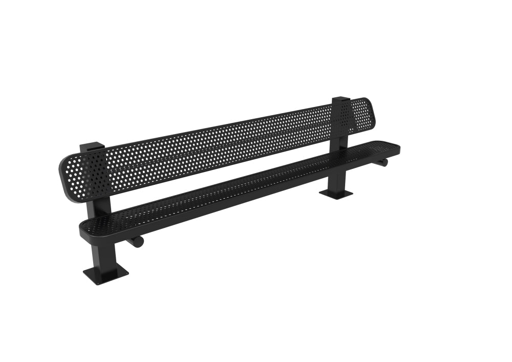 Playground-Equipment-Commercial-Amenities-Perforated-Steel-Single-Pedestal-Bench-Black-8-Inch-Surface-Mount