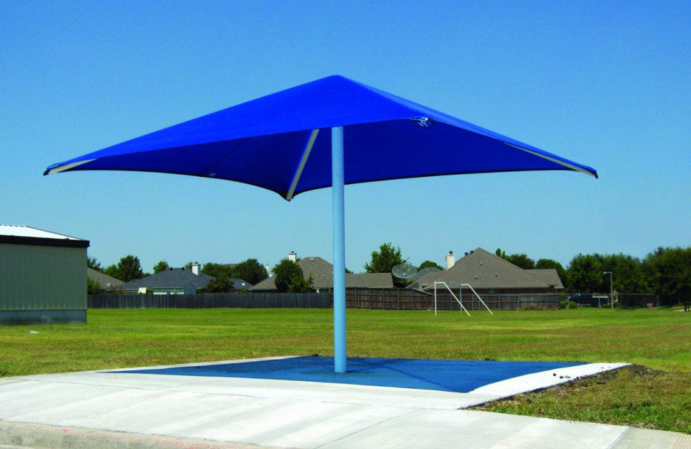 Playground-Equipment-Commercial-Shading-Square-Single-Column-FabricShade-Blue