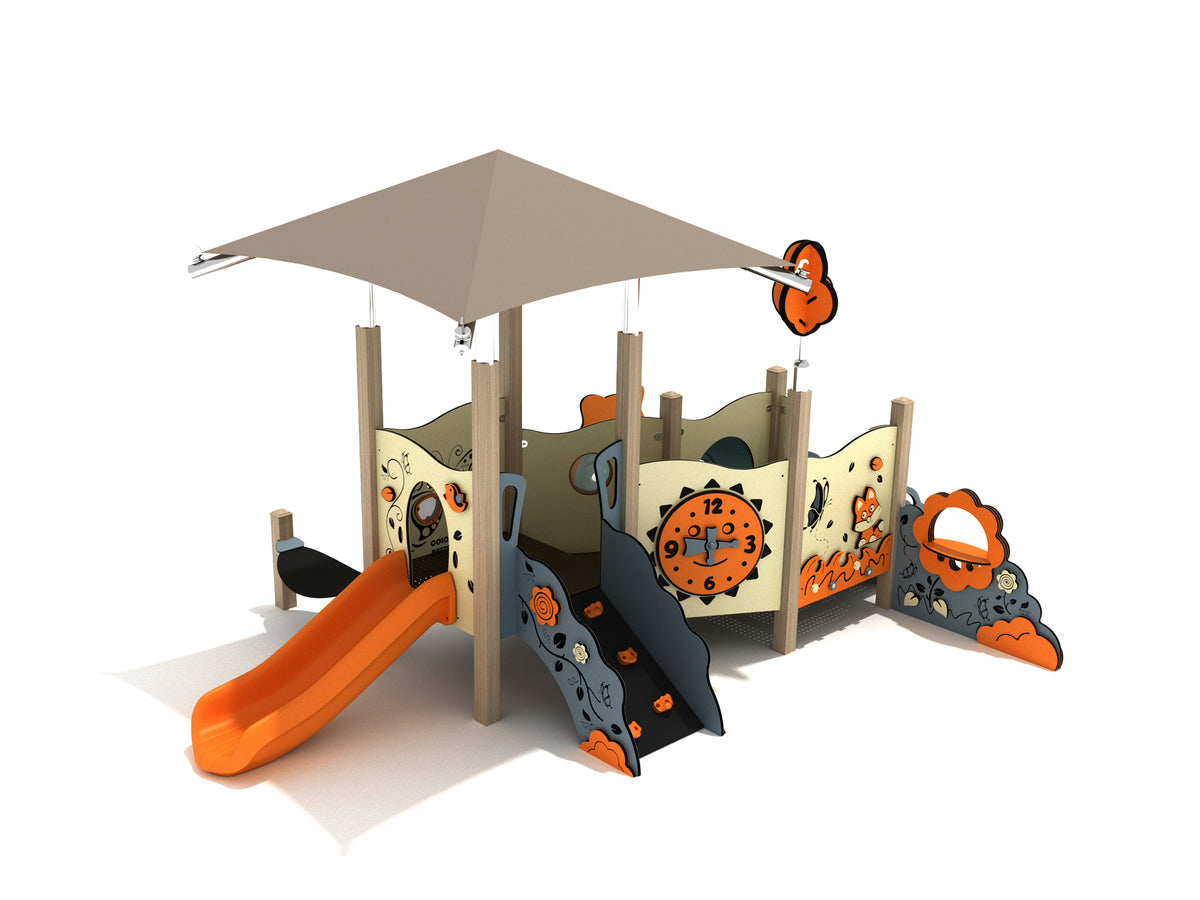 Playground-Equipment-Fuschia-Canopy-Mini-Play-Structure-Iron-Guard-Back