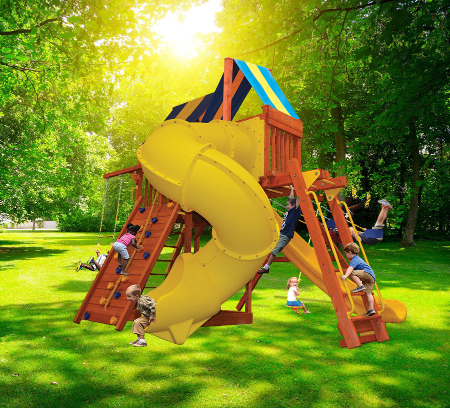 Playground One Supreme cedar wood swing set installation - NJ Swingsets & Playgrounds