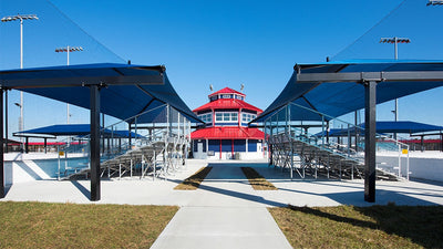 Superior Shade T-cantilever shade over stadium bleachers