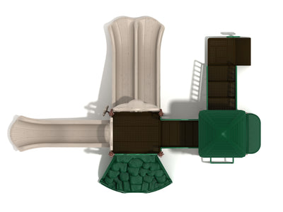 Playground Equipment Gold Canyon play structure in Neutral colors, top-down view