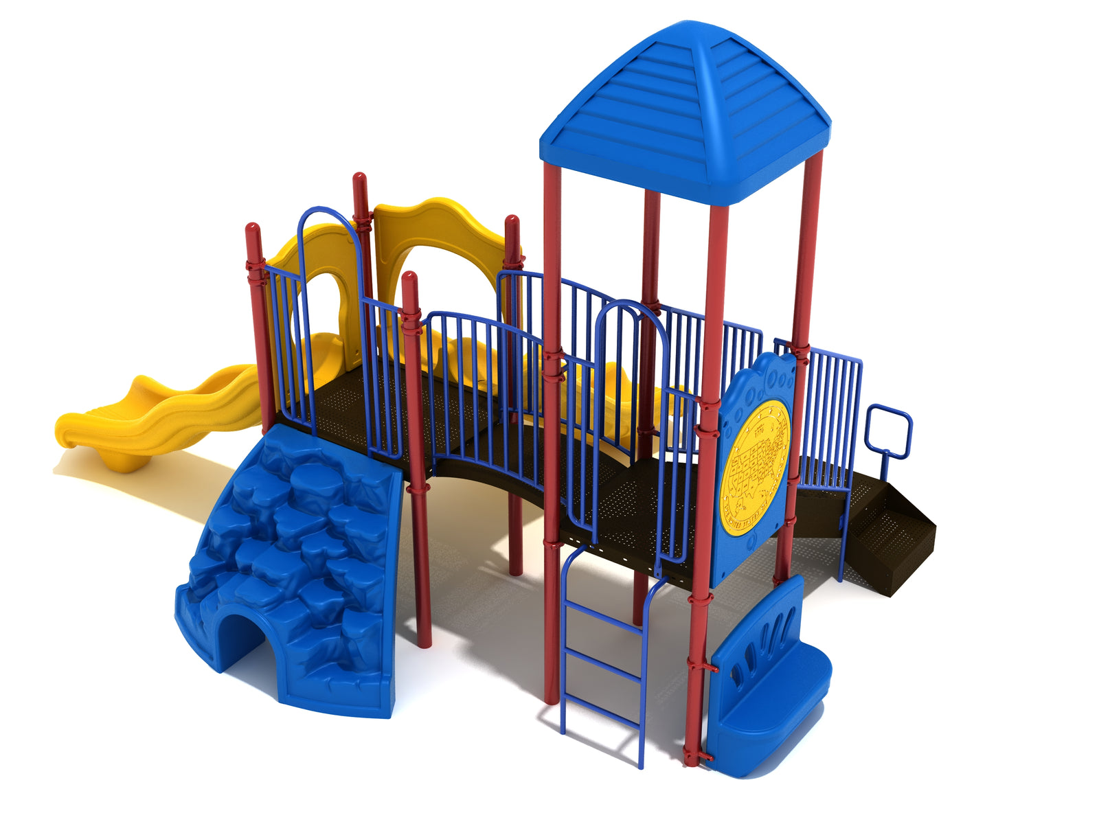 Playground Equipment Gold Canyon play structure in Primary colors, angle view 1