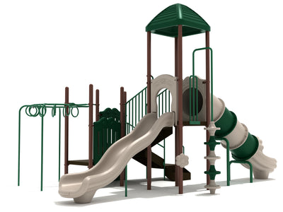 Playground Equipment Mustang Island play structure in Neutral colors, angle view 1