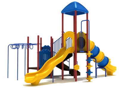 Playground Equipment Mustang Island play structure in Primary colors, angle view 1