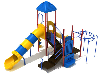 Playground Equipment Mustang Island play structure in Primary colors, angle view 2