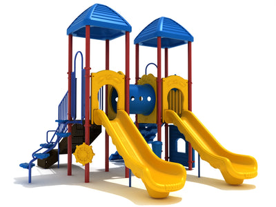 Playground Equipment Sugar Land play structure in Primary colors, angle view 1