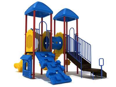 Playground Equipment Sugar Land play structure in Primary colors, angle view 2