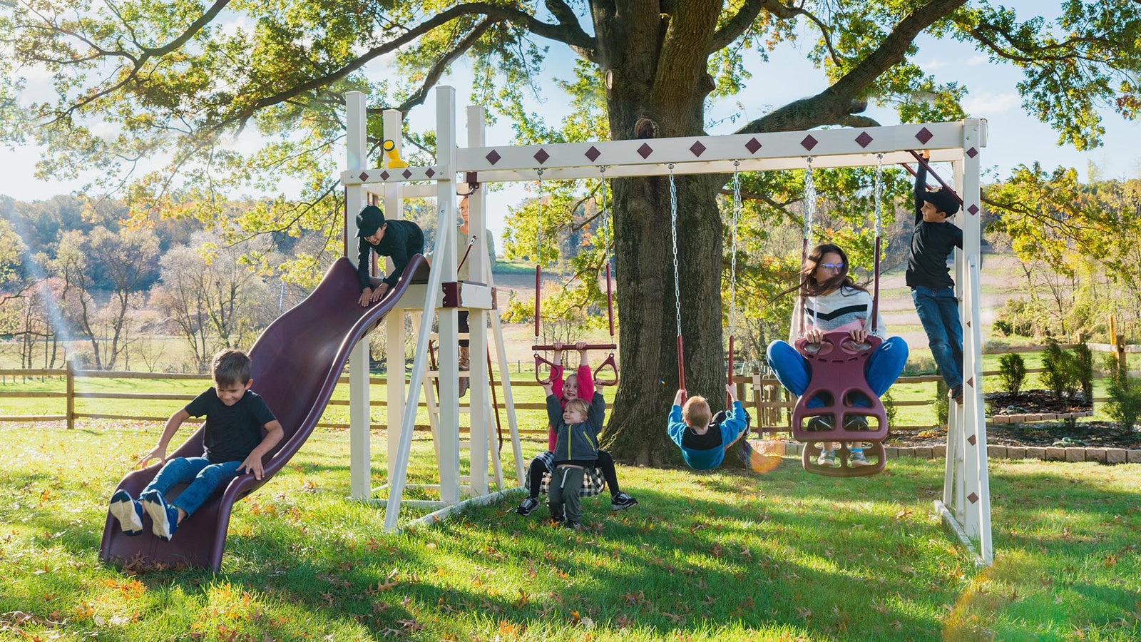 King-Swings-Honeybear-Hangout-Vinyl-Swing-Set-W-Kids
