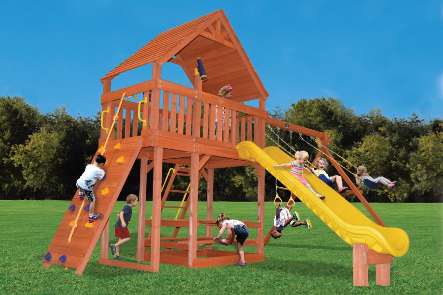 Wooden fort orders with slide